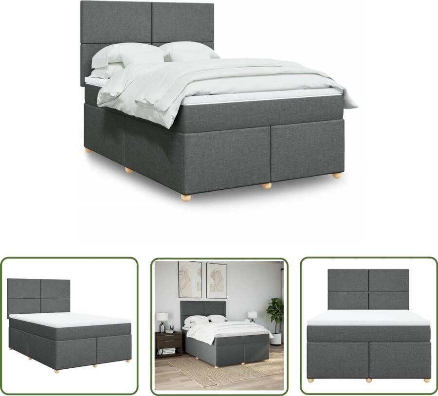 VidaXL Boxspring met matras stof donkergrijs 160x200 cm Boxspring Matras Bed Frame Slaapkamer Dark Grey