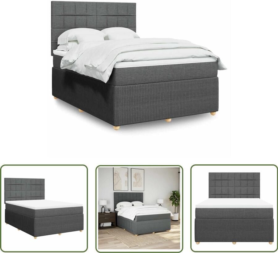 VidaXL Boxspring met matras stof donkergrijs 160x200 cm Boxspring Matras Pocketvering Bed Frame Hoofdbord