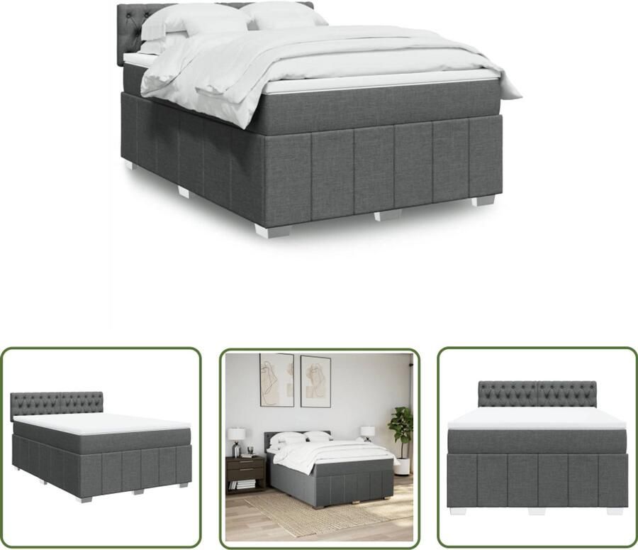 VidaXL Boxspring met matras stof donkergrijs 160x200 cm Boxspring Matras Slaapcomfort Bed Frame Pocketvering