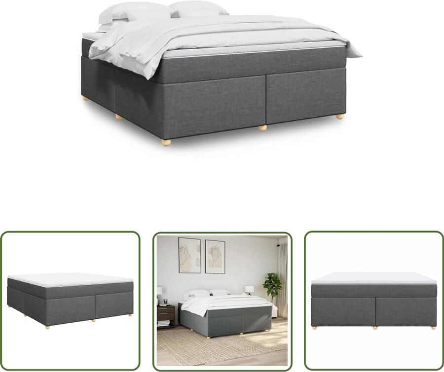 VidaXL Boxspring met matras stof donkergrijs 180x200 cm Boxspring Matras Bed Frame Donkere Grijze Kleuren Pocketvering