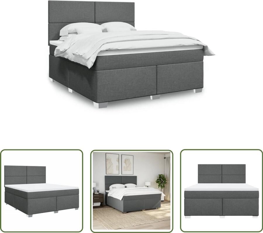 VidaXL Boxspring met matras stof donkergrijs 180x200 cm Boxspring Matras Bed Frame Donkere Kleuren Pocketvering