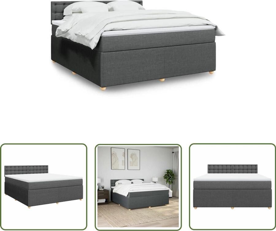 VidaXL Boxspring met matras stof donkergrijs 180x200 cm Boxspring Matras Bed Frame Donkere Kleuren Slaapkamer
