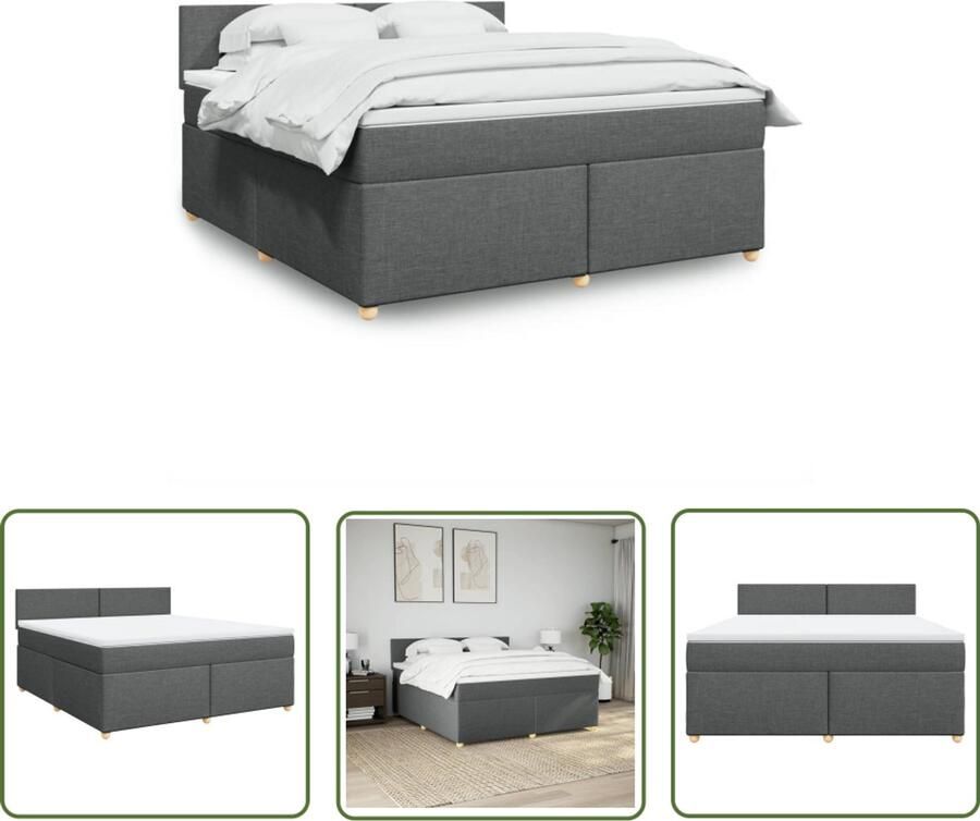 VidaXL Boxspring met matras stof donkergrijs 180x200 cm Boxspring Matras Boxspringbed Slaapcomfort Pocketvering