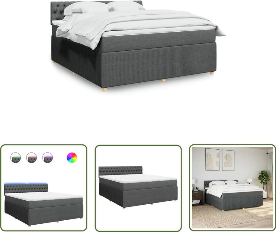 VidaXL Boxspring met matras stof donkergrijs 180x200 cm Boxspring Matras Led Verlichting Slaapcomfort Bedroom Decoratie