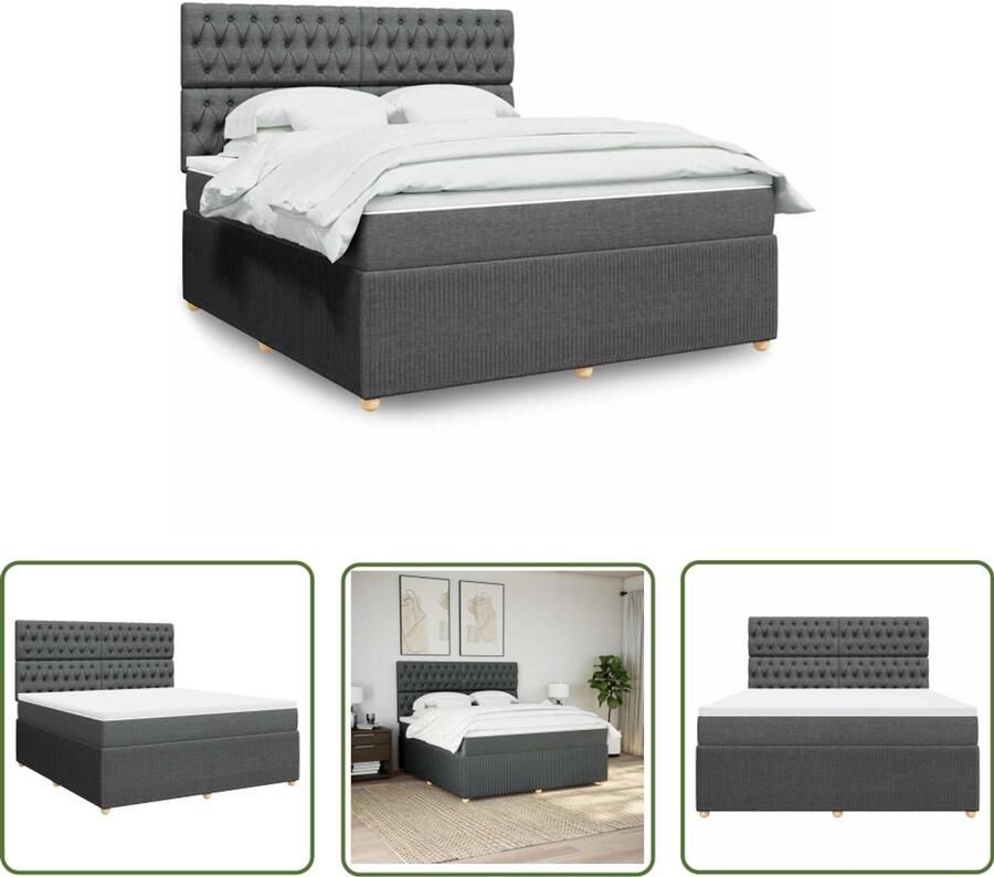 VidaXL Boxspring met matras stof donkergrijs 180x200 cm Boxspring Matras Pocketvering Bed Frame Hoofdbord