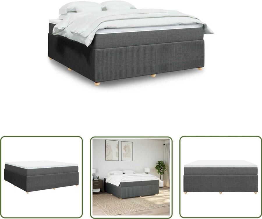 VidaXL Boxspring met matras stof donkergrijs 180x200 cm Boxspring Matras Slaapcomfort Boxspringbed Donkere Grijze Kleuren