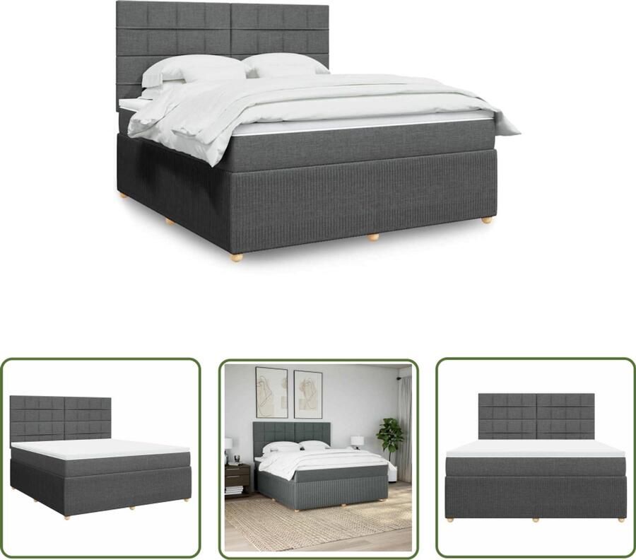 VidaXL Boxspring met matras stof donkergrijs 180x200 cm Boxspring Matras Slaapcomfort Pocketvering Hoofdbord