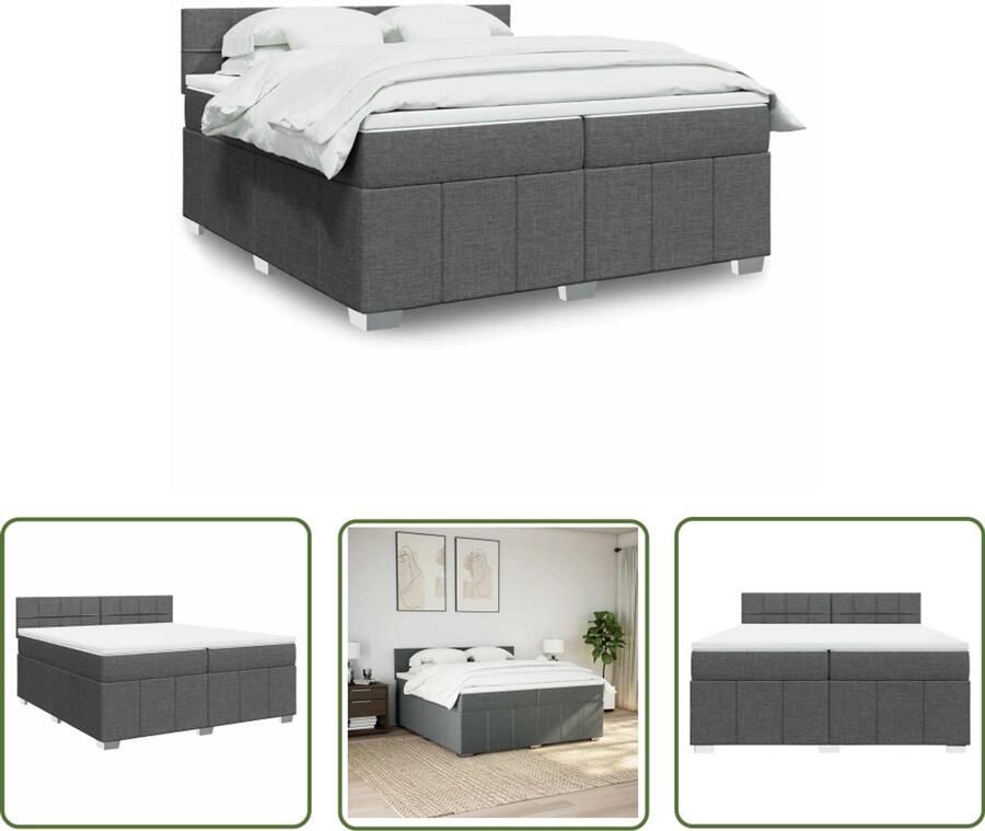VidaXL Boxspring met matras stof donkergrijs 200x200 cm Boxspring Matras Bed Slaapkamer Boxspringbed