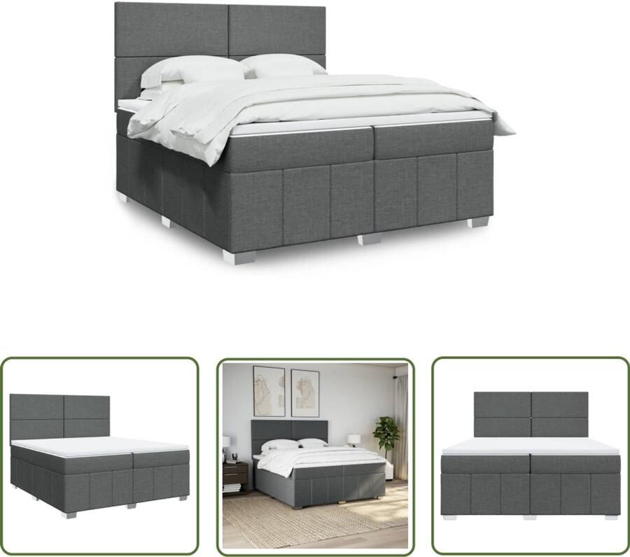 VidaXL Boxspring met matras stof donkergrijs 200x200 cm Boxspring Matras Boxspringbed Slaapcomfort Pocketvering
