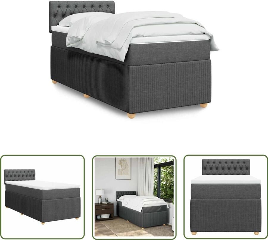 VidaXL Boxspring met matras stof donkergrijs 90x190 cm Boxspring Matras Bed Frame Donkere Grijze Kleur Pocketvering - Foto 2