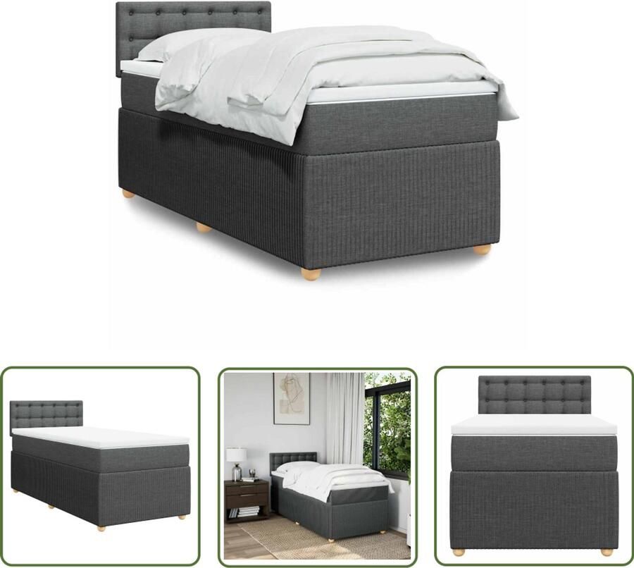 VidaXL Boxspring met matras stof donkergrijs 90x190 cm Boxspring Matras Bed Frame Donkere Grijze Kleuren Comfortabel Slapen
