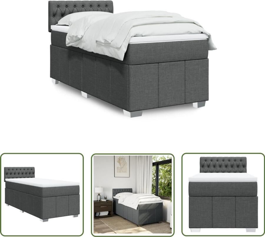 VidaXL Boxspring met matras stof donkergrijs 90x190 cm Boxspring Matras Boxspringbed Slaapcomfort Pocketvering