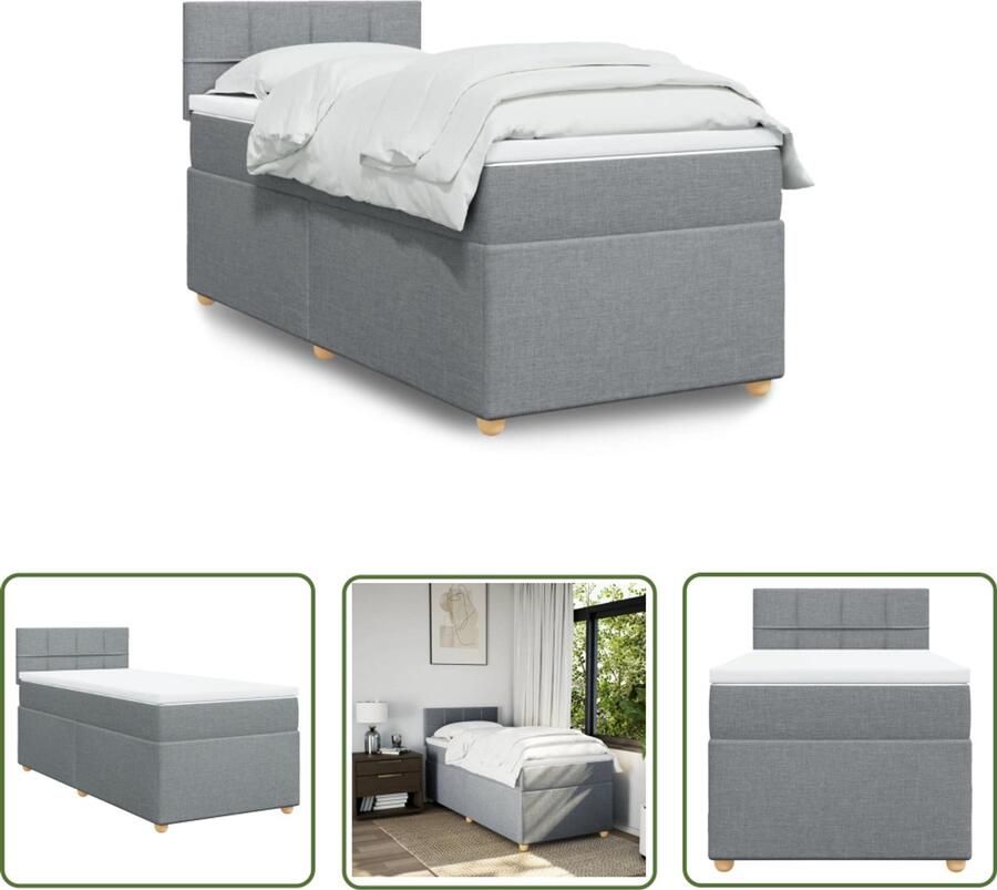 VidaXL Boxspring met matras stof lichtgrijs 100x200 cm Boxspring Matras Bed Frame Slaapkamer Boxspring Bed