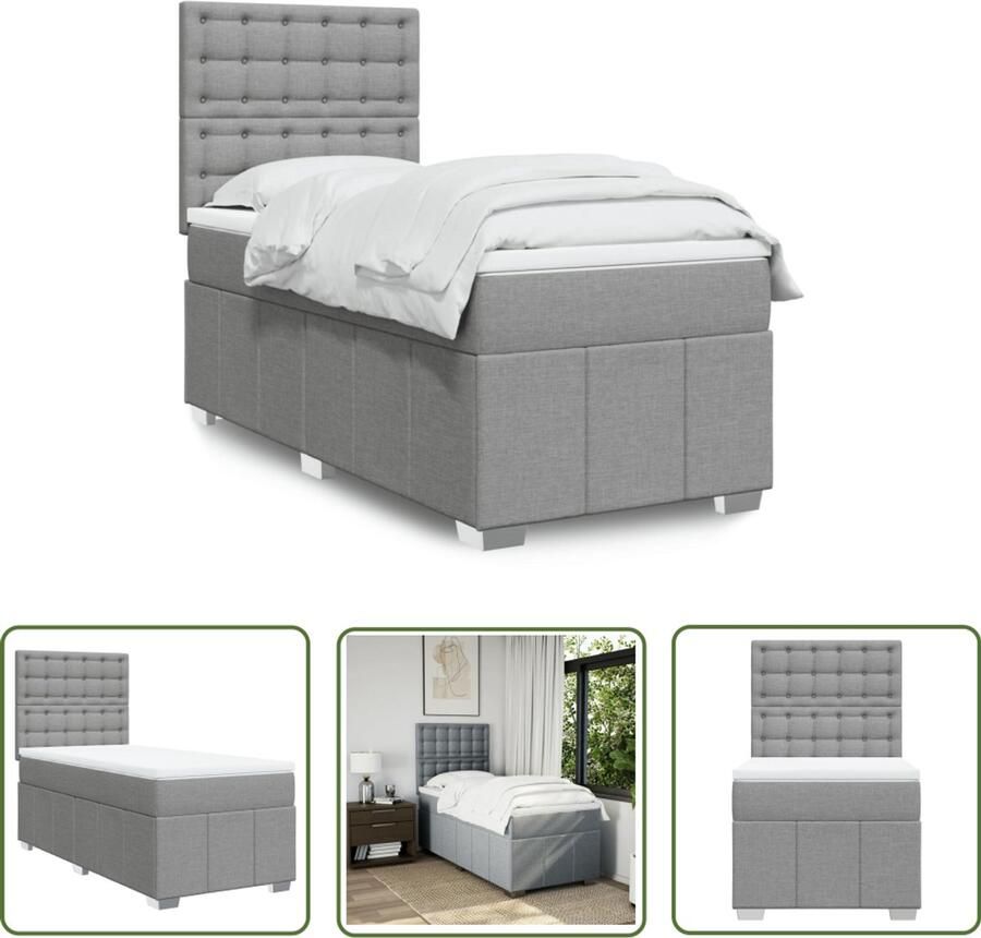 VidaXL Boxspring met matras stof lichtgrijs 100x200 cm Boxspring Matras Bed Frame Slapen Nacht
