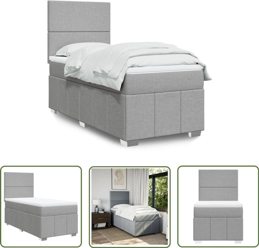 VidaXL Boxspring met matras stof lichtgrijs 100x200 cm Boxspring Matras Pocketvering Hoofdbord Bedframe