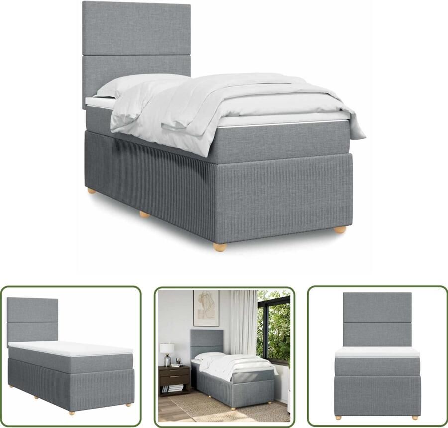 VidaXL Boxspring met matras stof lichtgrijs 100x200 cm Boxspring Matras Slaapcomfort Bed Frame Bedroom Furniture - Foto 2