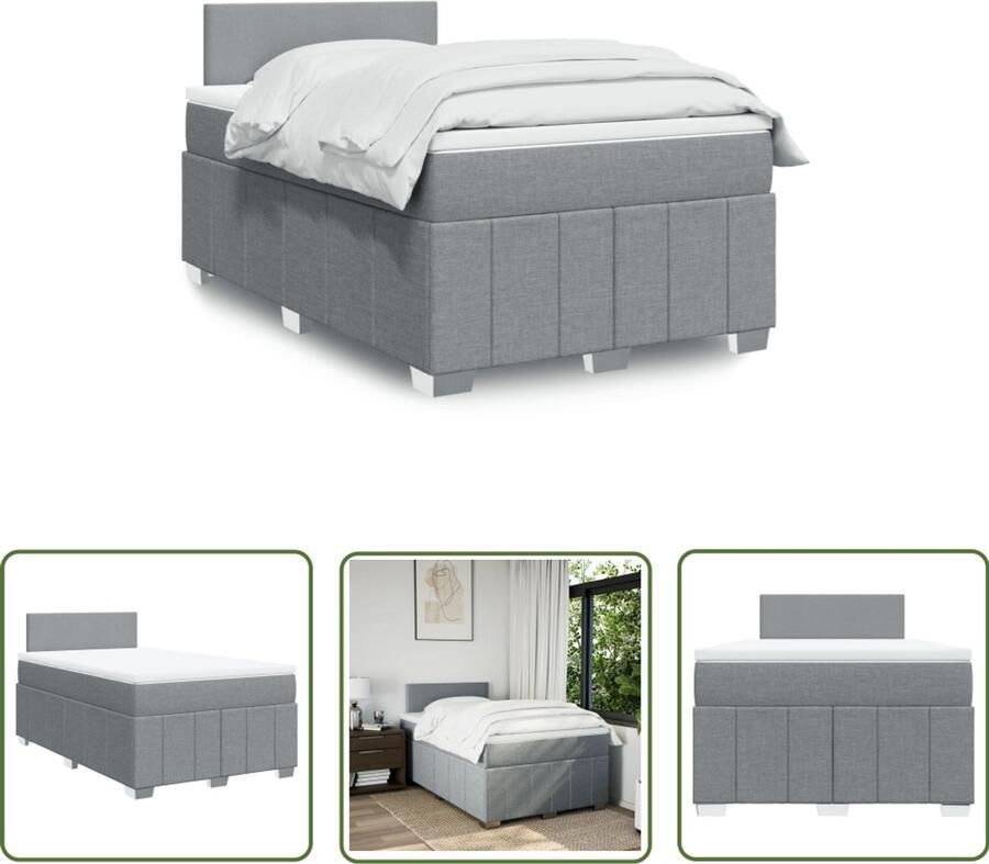 VidaXL Boxspring met matras stof lichtgrijs 120x190 cm Boxspring Matras Bedframe Hoofdbord Pocketvering