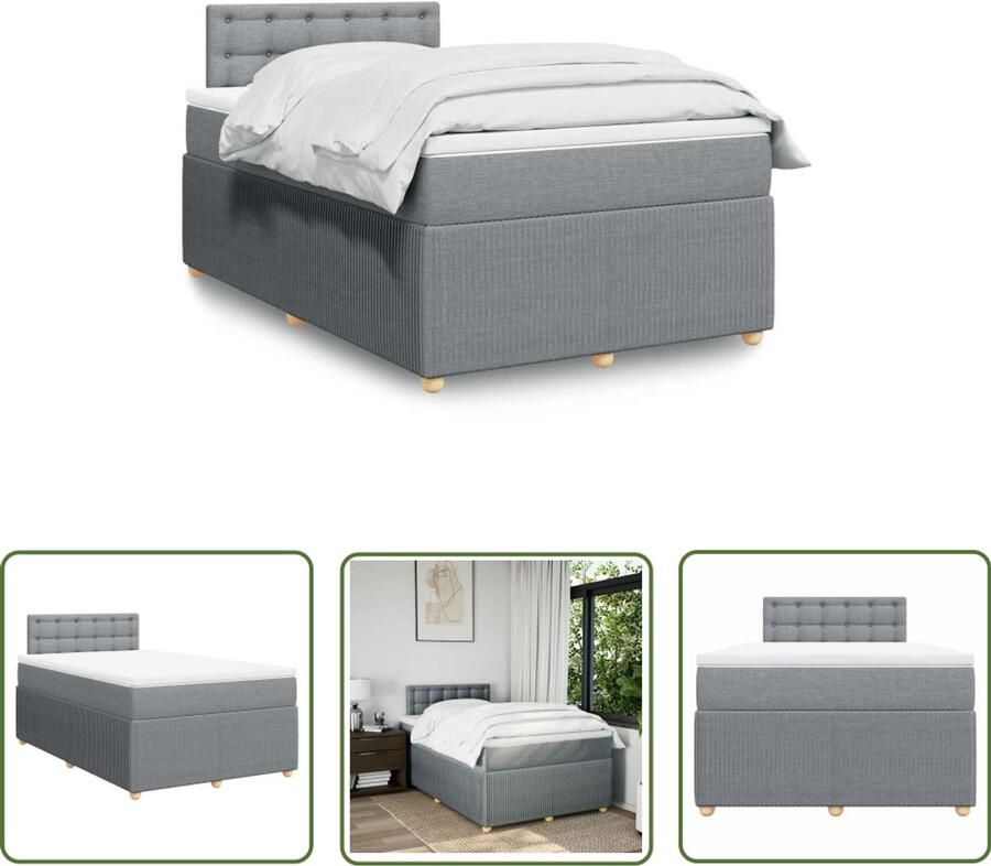 VidaXL Boxspring met matras stof lichtgrijs 120x190 cm Boxspring Matras Boxspringbed Slaapkamer Bed Frame