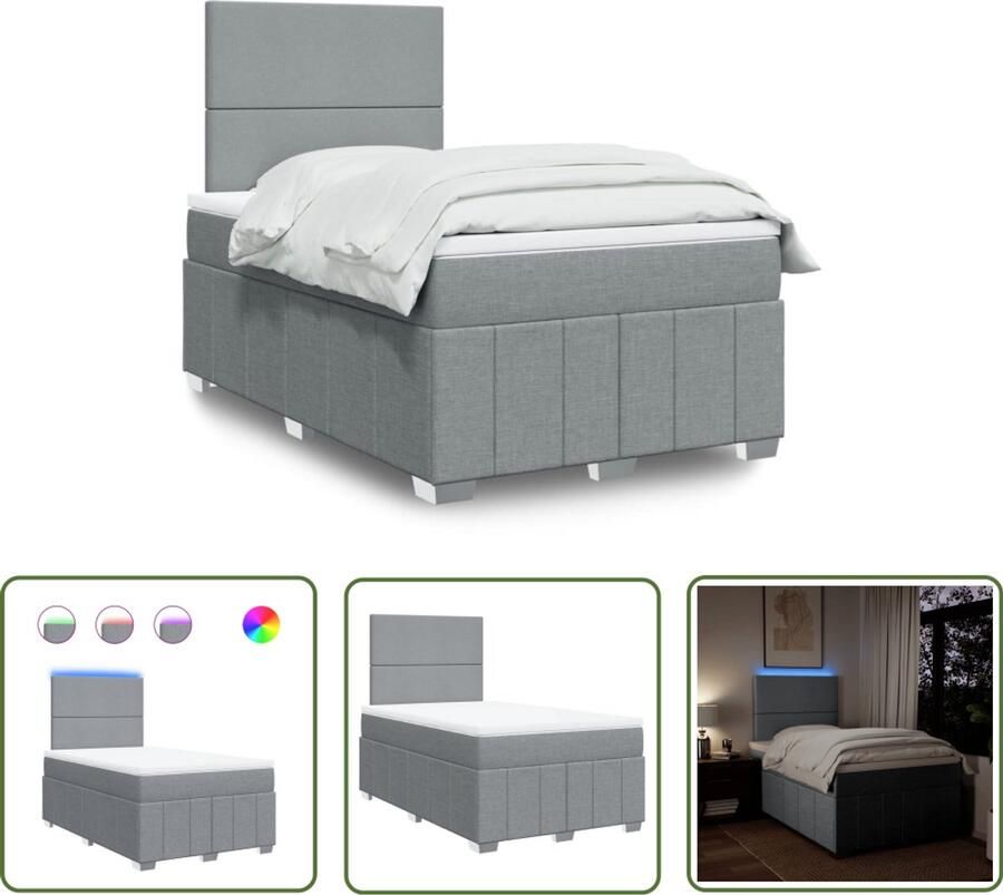 VidaXL Boxspring met matras stof lichtgrijs 120x190 cm Boxspring Matras Led Verlichting Boxspring Bed Slaapkamer