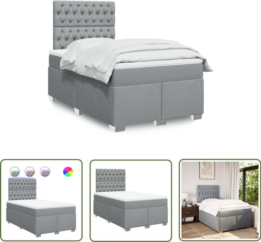 VidaXL Boxspring met matras stof lichtgrijs 120x190 cm Boxspring Matras Led Verlichting Hoofdbord Bedroom Furniture