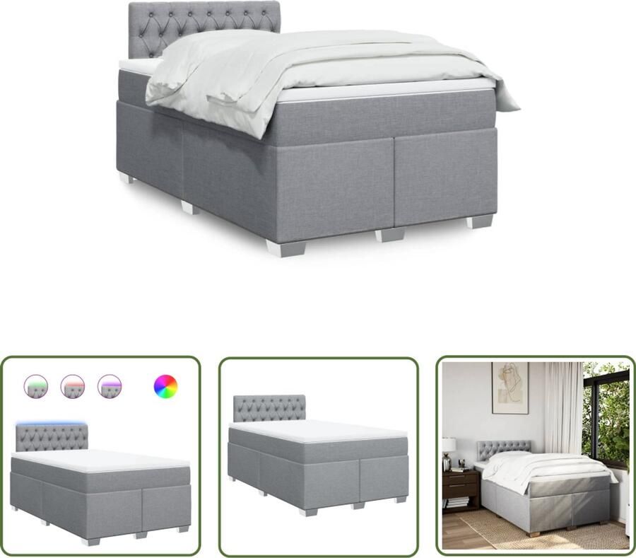 VidaXL Boxspring met matras stof lichtgrijs 120x190 cm Boxspring Matras Led Verlichting Pocketvering Comfortabel