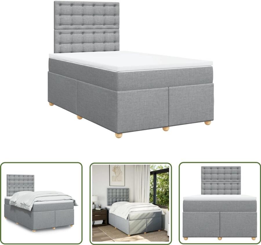VidaXL Boxspring met matras stof lichtgrijs 120x190 cm Boxspring Matras Pocketvering Hoofdbord Bed Frame