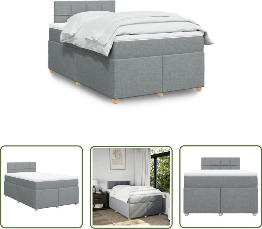 VidaXL Boxspring met matras stof lichtgrijs 120x200 cm Boxspring Matras Bed Frame Boxspring Bed Slaapkamer