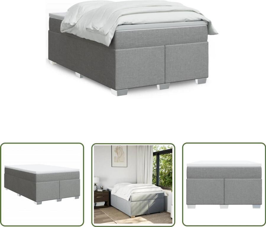 VidaXL Boxspring met matras stof lichtgrijs 120x200 cm Boxspring Matras Bed Frame Slaapkamer Ligcomfort