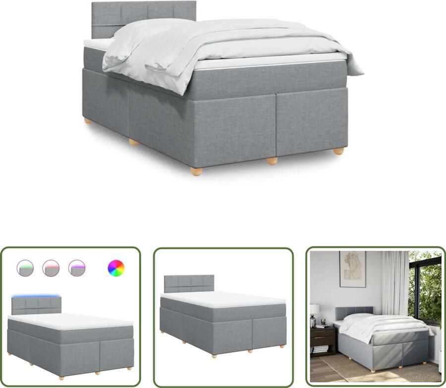 VidaXL Boxspring met matras stof lichtgrijs 120x200 cm Boxspring Matras Led Verlichting Bedroom Furniture Slaapcomfort
