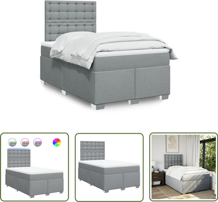 VidaXL Boxspring met matras stof lichtgrijs 120x190 cm Boxspring Boxspringbed Matras Led Verlichting Hoofdbord