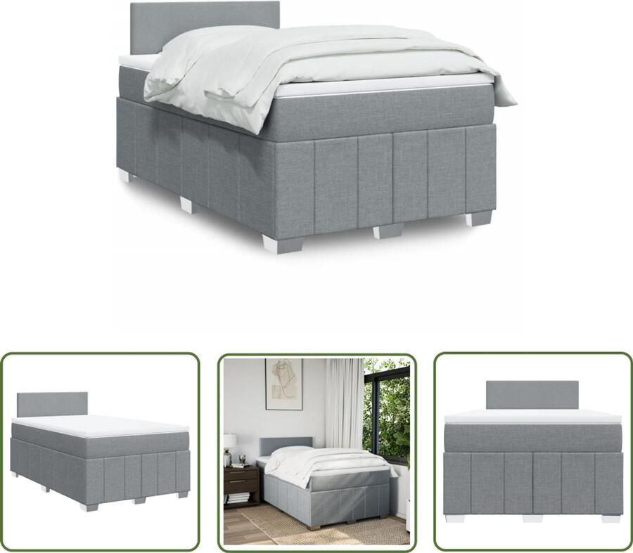 VidaXL Boxspring met matras stof lichtgrijs 120x200 cm Boxspring Matras Slaapcomfort Bed Frame Hoofdbord