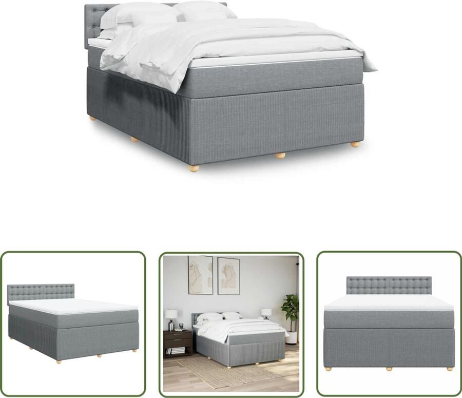 VidaXL Boxspring met matras stof lichtgrijs 140x190 cm Boxspring Matras Bed Slaapkamer Boxspringbed