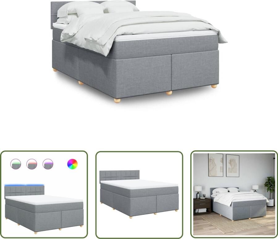 VidaXL Boxspring met matras stof lichtgrijs 140x190 cm Boxspring Matras Led Verlichting Bedroom Furniture Slaapcomfort