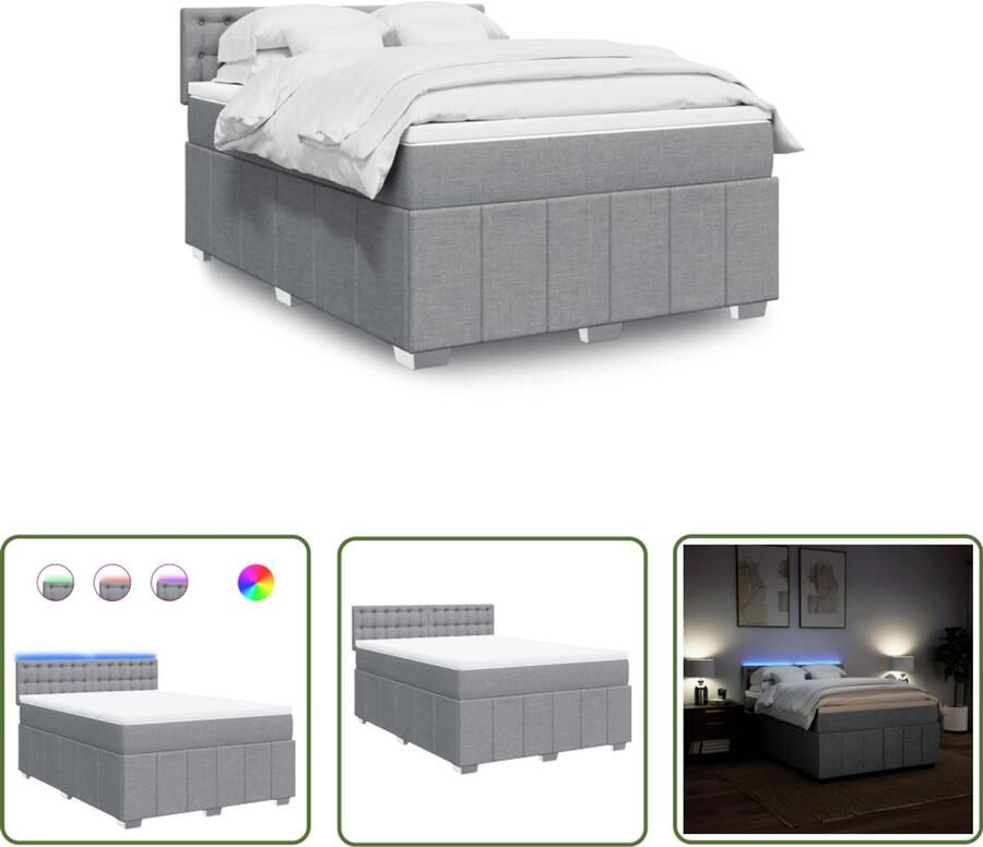 VidaXL Boxspring met matras stof lichtgrijs 140x190 cm Boxspring Matras Led Verlichting Slaapcomfort Bedroom Decoratie