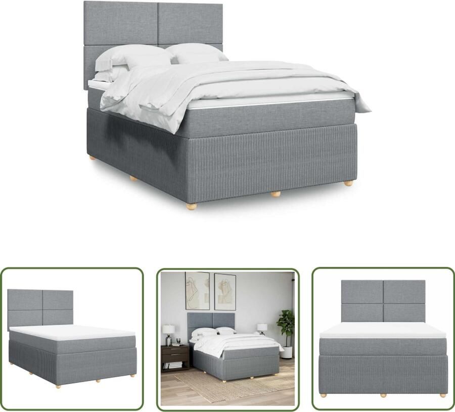 VidaXL Boxspring met matras stof lichtgrijs 140x190 cm Boxspring Matras Pocketvering Bed Frame Hoofdbord - Foto 2