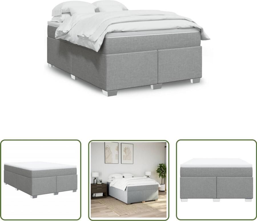 VidaXL Boxspring met matras stof lichtgrijs 140x190 cm Boxspring Matras Pocketvering Boxspringbed Slaapcomfort