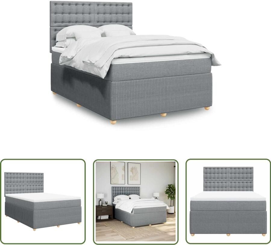 VidaXL Boxspring met matras stof lichtgrijs 140x190 cm Boxspring Matras Pocketvering Slaapcomfort Bed Frame