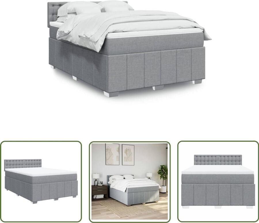 VidaXL Boxspring met matras stof lichtgrijs 140x190 cm Boxspring Matras Slaapcomfort Bed Frame Bedroom Furniture