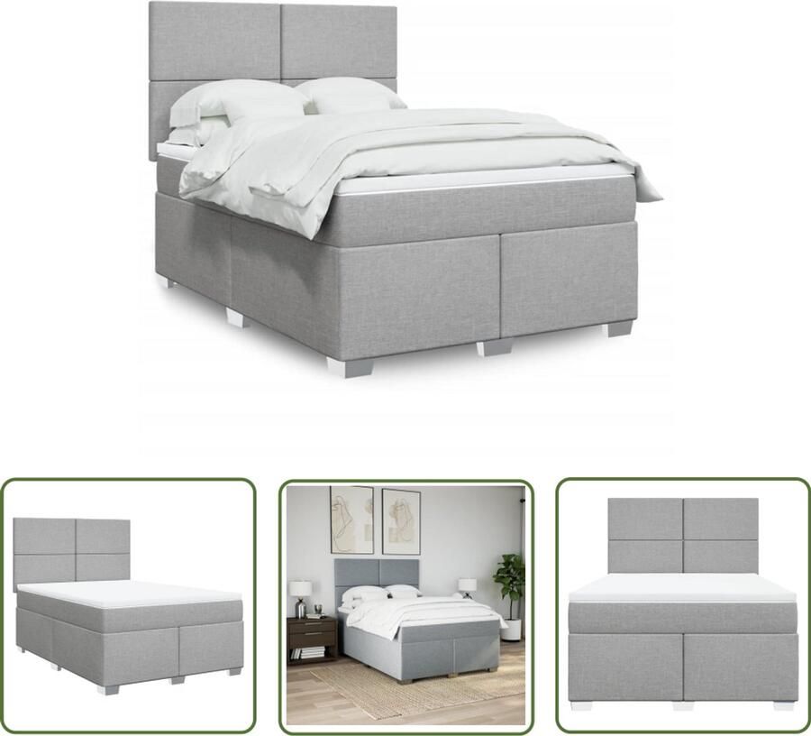 VidaXL Boxspring met matras stof lichtgrijs 140x190 cm Boxspring Matras Slaapcomfort Pocketvering Hoofdbord
