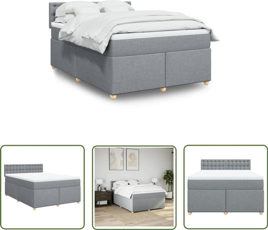 VidaXL Boxspring met matras stof lichtgrijs 140x190 cm Boxspring Matras Slaapcomfort Pocketvering Leren