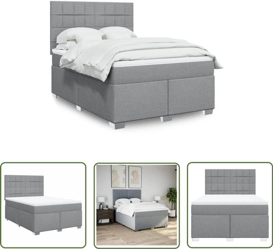 VidaXL Boxspring met matras stof lichtgrijs 140x200 cm Boxspring Matras Bed Frame Slaapcomfort Boxspringbed