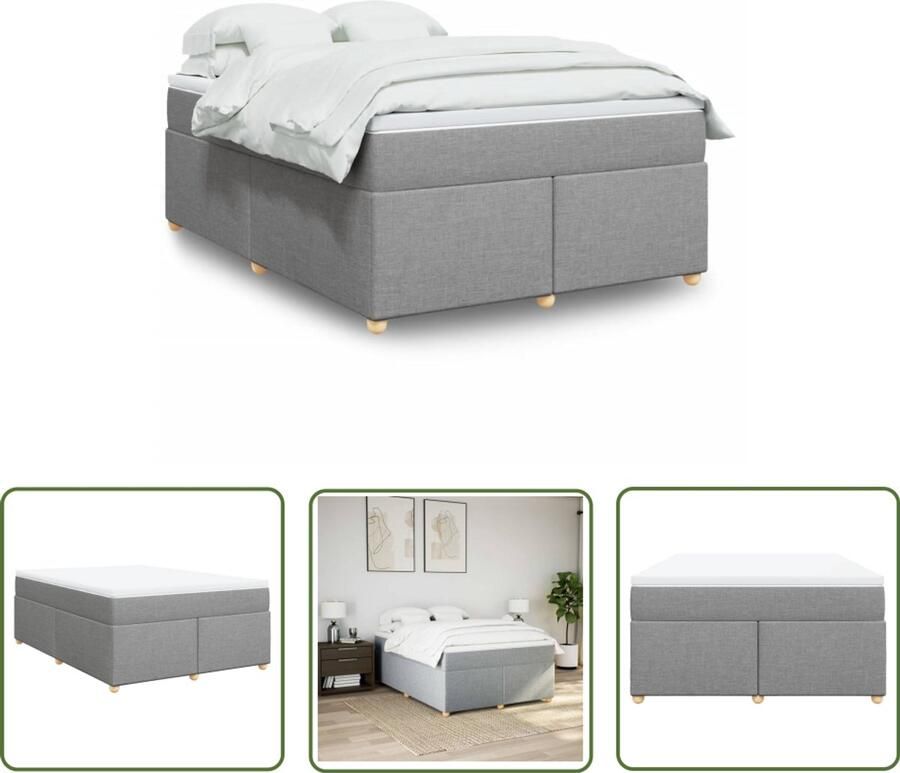 VidaXL Boxspring met matras stof lichtgrijs 140x200 cm Boxspring Matras Bed Frame Slaapkamer Liggen