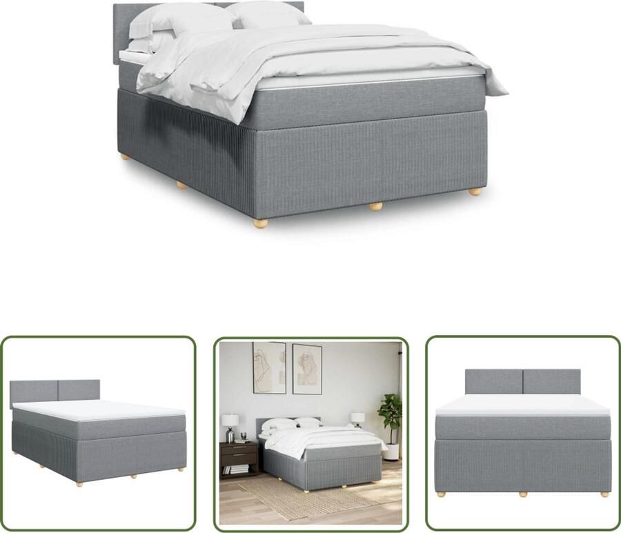 VidaXL Boxspring met matras stof lichtgrijs 140x200 cm Boxspring Matras Pocketvering Boxspringbed Slaapcomfort