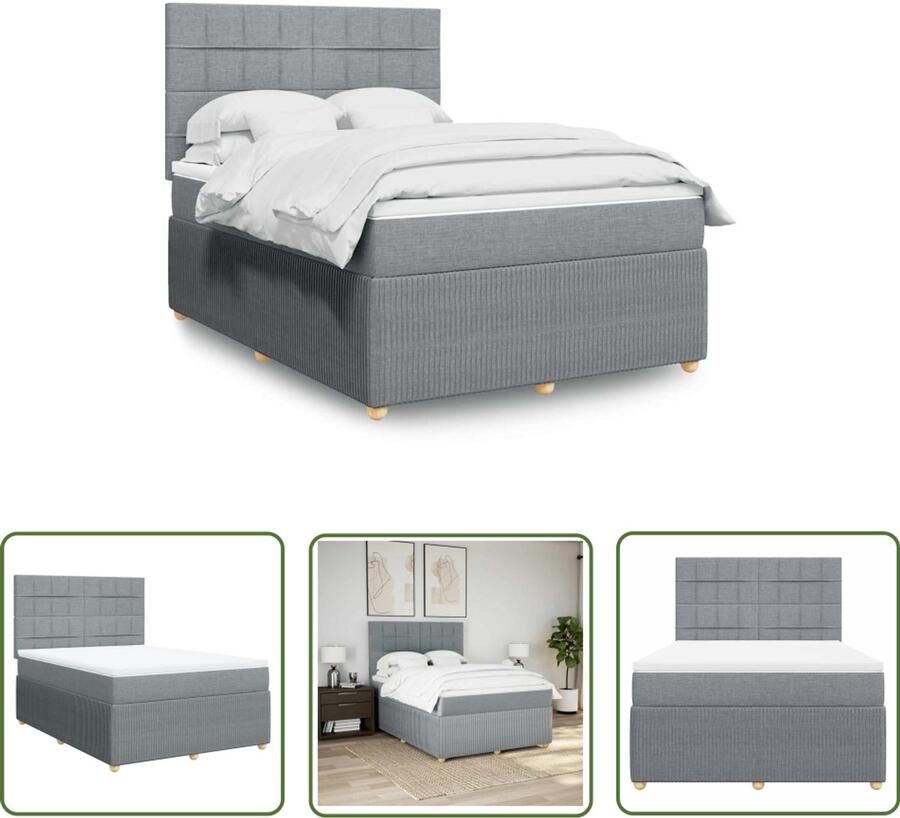 VidaXL Boxspring met matras stof lichtgrijs 140x200 cm Boxspring Matras Slaapcomfort Bed Frame Hoofdbord