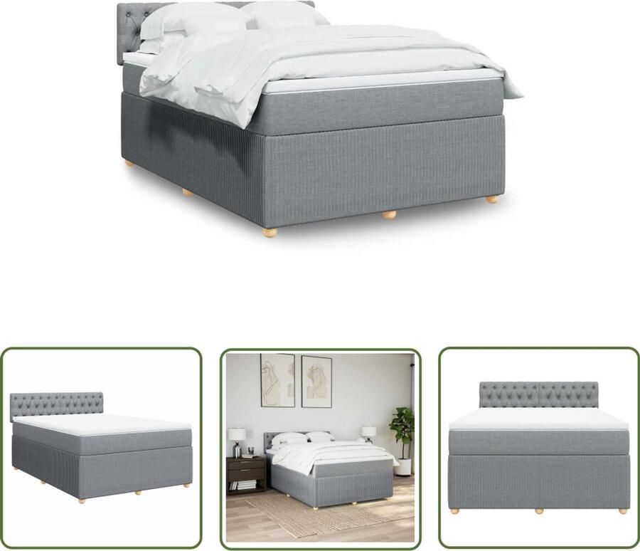 VidaXL Boxspring met matras stof lichtgrijs 140x200 cm Boxspring Matras Slaapcomfort Bedroom Furniture Tweepersoonsbed