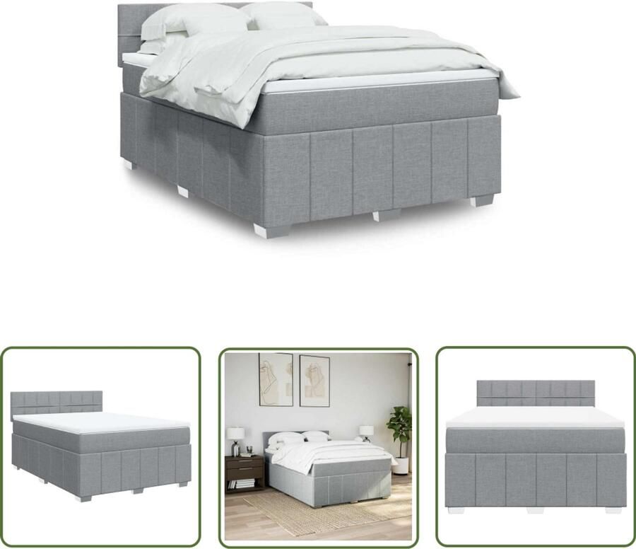 VidaXL Boxspring met matras stof lichtgrijs 140x200 cm Boxspring Matras Slaapcomfort Boxspringbed Pocketvering