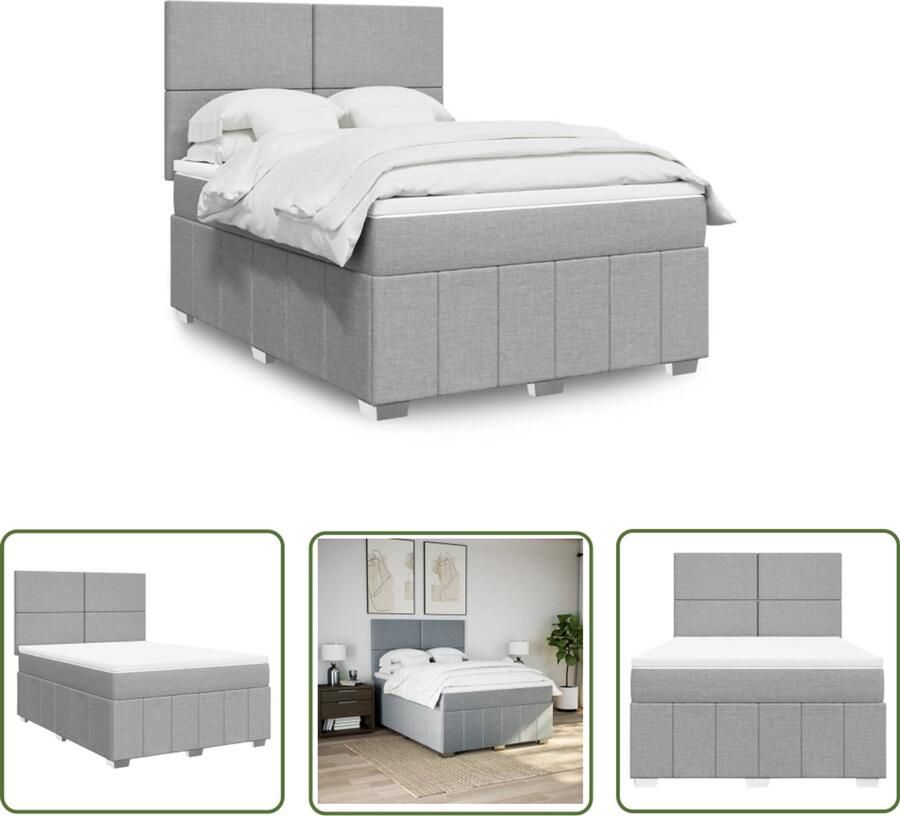 VidaXL Boxspring met matras stof lichtgrijs 140x200 cm Boxspring Matras Slaapcomfort Pocketvering Hoofdbord - Foto 2