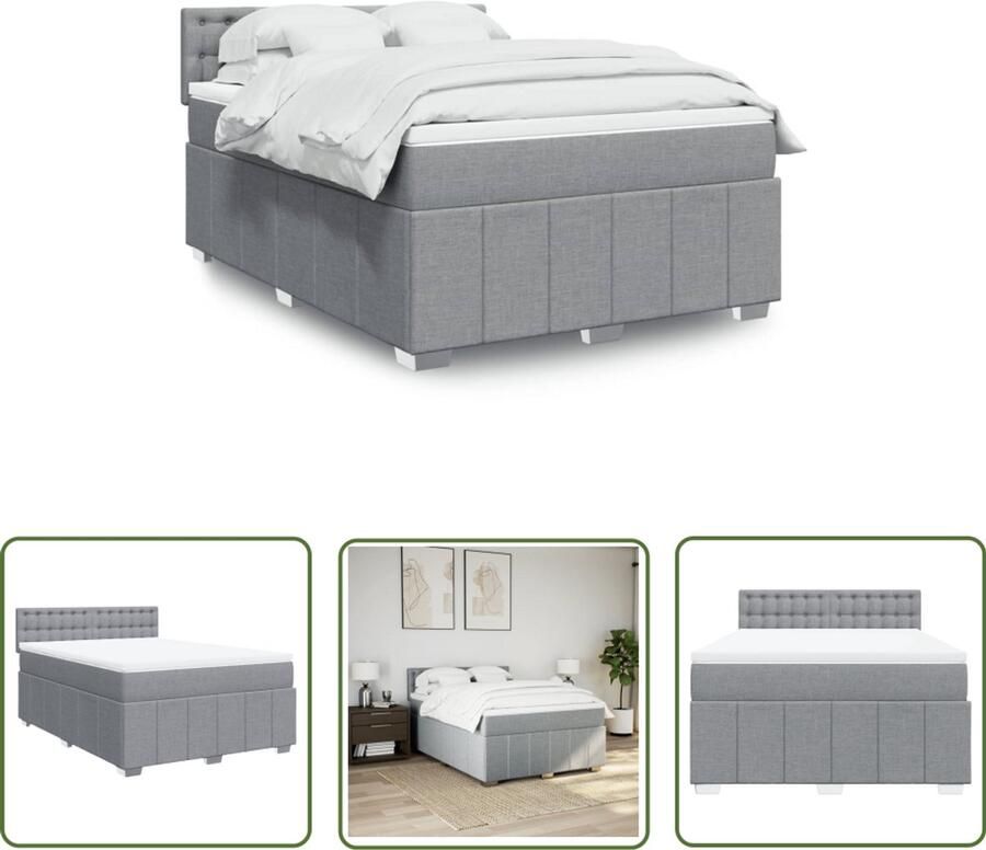 VidaXL Boxspring met matras stof lichtgrijs 160x200 cm Boxspring Matras Bed Frame Boxspringbed Slaapkamer