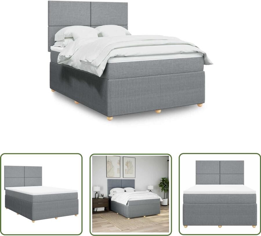 VidaXL Boxspring met matras stof lichtgrijs 160x200 cm Boxspring Matras Bed Frame Hoofdbord Pocketvering