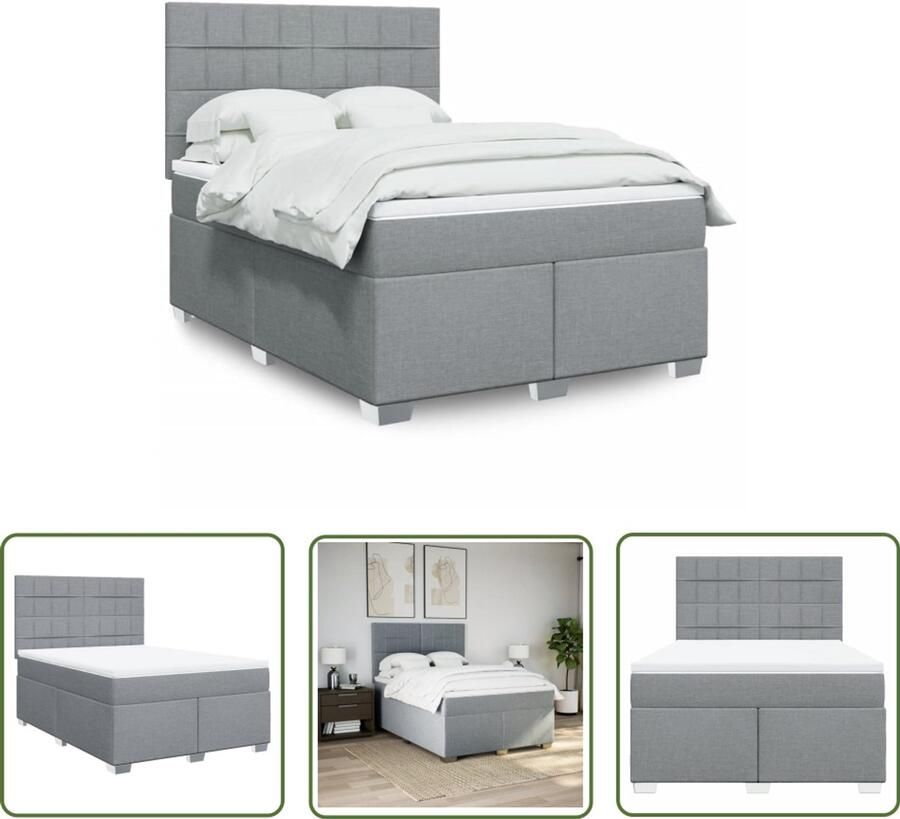 VidaXL Boxspring met matras stof lichtgrijs 160x200 cm Boxspring Matras Bed Frame Slaapcomfort Pocketvering